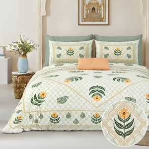 Sanskriti 120TC Fitted & Flat Sheet Set for King <b>Bed</b> 108x108 with 2 Pillow <b>Covers</b> Home/Hotel Bedding - Product Image 1