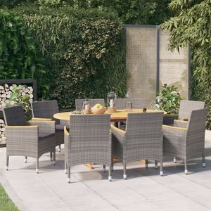 Ensemble de 8 chaises et table de salle à manger en bois d'acacia massif pour patio, ensemble de jardin 9 pièces en gris - Product Image 1