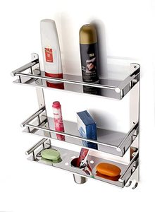 Étagère de salle de bain murale à 3 niveaux en acier inoxydable, support de rangement pour vêtements de salle de bain disponible - Product Image 2