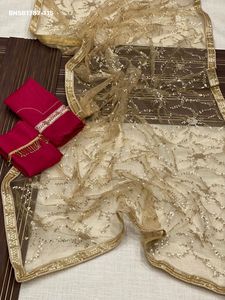 Top Quality Soft Mono Net with Embroidery Sequin-All Over work <b>Saree</b>-Glass Pipe Border <b>Blouse</b> Supplier from India Woman Fashion - Product Image 5