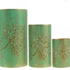 Metal Votive Candle Holder 8 Inch High Large set of 3 Round Green Votive Holder for <b>Table</b> Centerpiece Fireplace - Product Image 1