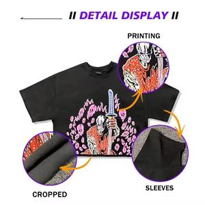 Camiseta Gráfica Negra Corta Personalizada para Hombre, Oversize, Manga Corta, Estampado de Calavera, Estilo Urbano, Algodón, Venta al por Mayor - Product Image 5