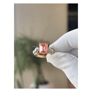 Magnificent Radiant Lab Grown Diamond Statement <b>Ring</b> 4.60 Ct Pink Center Stone <b>Split</b> Shank Cluster Design Luxury CocktailJewelry - Product Image 4