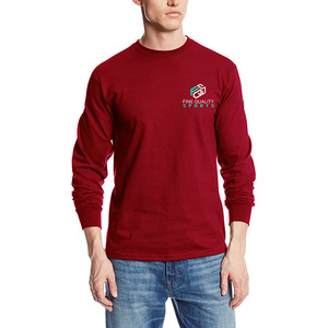 T-shirt rouge premium à manches longues pour homme avec impression de logo personnalisé – T-shirt sport décontracté en coton à col rond pour un usage quotidien - Product Image 1