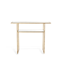 Table console en métal doré de haute qualité avec plateau en pierre frittée imitation marbre blanc et structure géométrique en acier inoxydable pour entrée, couloir ou côté de la pièce