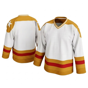 Custom Sublimated Ice Hockey Jersey With Red mustard stripe Breathable Mesh Fabric <b>athletic</b> training sports jersey apparel OEM - Product Image 1