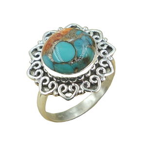 Natural Orange Blue Copper Turquoise 925 Sterling <b>Silver</b> Handmade Vintage Floral <b>Statement</b> <b>Ring</b> Boho Artisan Jewelry Gift women - Product Image 1