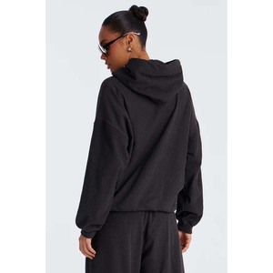 <b>Women's</b> <b>Black</b> Hooded <b>Sweatshirt</b> Regular Fit Full Sleeve Cotton Knitted Casual Autumn Wear With Pockets Solid Color - Product Image 2