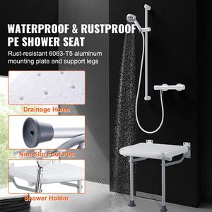 Siège de douche pliable en PE, fixation murale, capacité de 500 lb, gain de place - Product Image 2