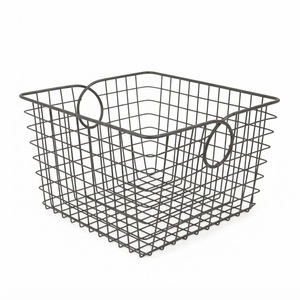 Panier de rangement classique en fil métallique blanc avec poignées en bois naturel, organisateur de garde-manger et de cuisine pour fruits, légumes et articles ménagers - Product Image 4
