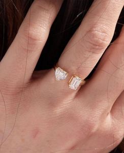 Open Band Heart Emerald Cut Moissanite 925 Sterling <b>Silver</b> Gold Plated <b>Adjustable</b> Luxury Engagement Wedding Anniversary <b>Ring</b> - Product Image 5