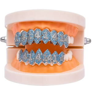 Juego de Grillz Dentales Plateados con Moissanita para Hombre, Estilo Hip Hop, Parte Superior e Inferior, con Incrustaciones Brillantes, Estilo Punk, Joyería Certificada IGI - Product Image 6