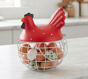 Premium Red Hen Shaped Metal <b>Wire</b> <b>Storage</b> <b>Basket</b> With Handles Cute Animal Design For Home Decoration - Product Image 3