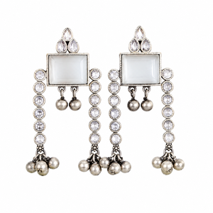 Trendy Classic Bell Monalisa Stone Pear Cut Pearl Oxidized Charm Earring Antique <b>Silver</b> <b>Plated</b> Fashion <b>Jewellery</b> Women Bulk - Product Image 2