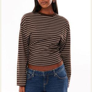 Women's Casual Solid Knitted Oversized Cropped <b>Tops</b> Short Sleeve Crewneck Workout Crop Tee Loose Fit Summer - Product Image 1