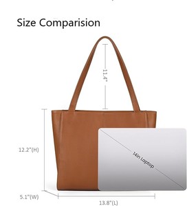 Sac fourre-tout en cuir véritable pour femme, style minimaliste décontracté, fermeture éclair, grande capacité, bandoulière, usage quotidien, marron, provenance Inde - Product Image 2