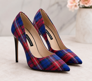 Escarpins à talon aiguille à bout pointu à motif tartan pour femmes, chaussures de mode à talon haut, fabricant de chaussures écossaises pour mariages et fêtes - Product Image 1