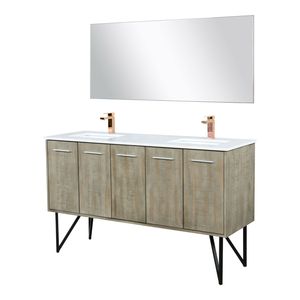 Mobile bagno doppio rustico in acacia 60 pollici L X 20 Pollici Set rubinetti in oro rosa con piano in quarzo bianco D, 55 pollici. Specchio 60 Pollici L X 20 Pollici D - Product Image 4