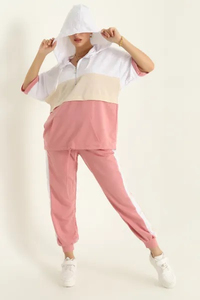 Chándal Deportivo 2 en 1 para Mujer, Ecológico, Ligero, de Poliéster/Algodón, con Capucha, Estampado, Sólido, Manga Larga, Cierre con Cordón - Product Image 4