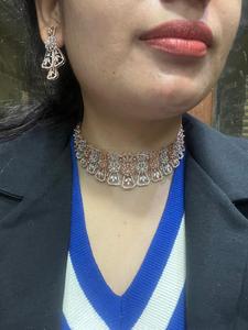 Ensemble collier ras du cou en diamant plaqué rhodium naturel certifié IGI en or blanc 14 carats classique élégant rose - Product Image 5