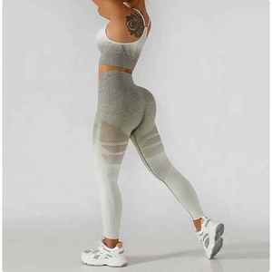 New Trending Article Wholesale Women Fitness Bodysuit New Knit Gradient Color High Waist Tight Exercise Yoga <b>Jumpsuit</b> Sportswear - Product Image 2