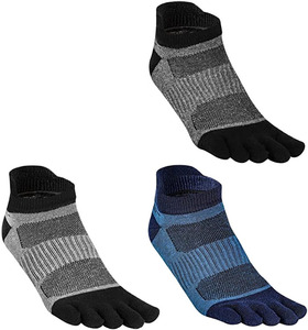 Chaussettes de sport pour hommes à 5 doigts, rayées, respirantes, tricotées, en coton, polyester et élasthanne, fines, pour l'été - Product Image 1