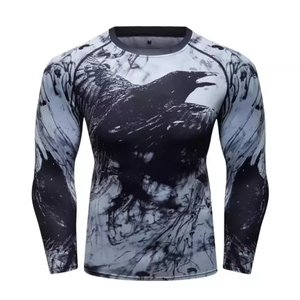 Custom Logo High Quality Breathable Washed Jiu Jitsu Fitness <b>Swim</b> <b>Shirts</b> Printed Long Sleeve MMA <b>Men</b> BJJ Rash Guard Fortleo - Product Image 1