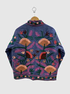 Veste en coton brodée à la main avec des motifs floraux, col mandarin, manches longues, taille plus, style Prairie Chic pour femmes, automne - Product Image 2