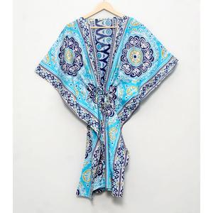 ชุดคาฟตันผ้าฝ้ายพิมพ์ลายด้วยมือ ชุดเดรสคาฟตันผ้าฝ้าย ชุดเดรสลายดอกไม้ ชุดเดรสผ้าฝ้ายสำหรับผู้หญิง ชุดสำหรับเจ้าสาว ชุดใส่ในบ้าน - Product Image 6