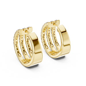 Classic Triple Pave <b>Huggies</b> Earrings in Lab Grown Round Diamonds 18K Yellow <b>Gold</b> Rhodium Plated for Party Wedding & Daily Use - Product Image 3
