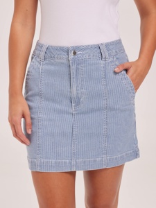 Jupe en jean rayée mi-cuisse personnalisée avec logo 2025 – Respirante, décontractée, en denim, boutonnée, taille naturelle, prix bas, service OEM - Product Image 1