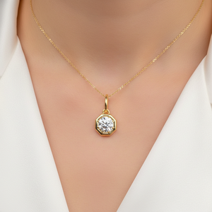 Geometric Hexagon Bezel Set 3.00 CT Brilliant Cut Solitaire Zircon Pendant <b>Charm</b> Women 925 Sterling <b>Silver</b> Plated Classic Yellow - Product Image 2