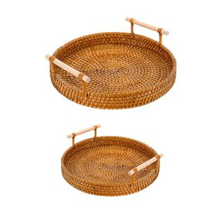 Handwoven RATTAN <b>TRAY</b> FRUIT STORAGE BASKET with Handles Gift, Eco-Friendly Handicraft Product - Product Image 1