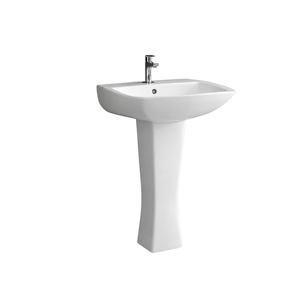 Lavabo de Pedestal Simon Stone con Tapa, Lavabo Rectangular, Soporte para Grifo de un Solo Orificio, Diseño Contemporáneo, Montaje en Suelo, Acabado Pulido 5 - Product Image 1