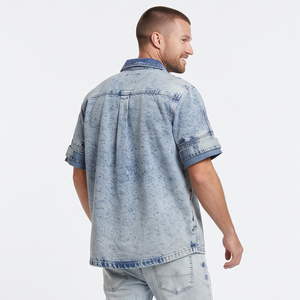 Chemise en jean vintage pour homme, décontractée, respirante, écologique, manches courtes, boutonnée, chemises d'été de haute qualité 220g - Product Image 2