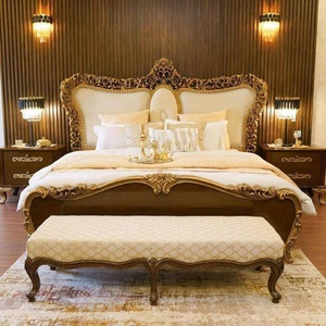 French Style <b>Antique</b> Design Hand Curved Tufted Bedroom Furniture Leather Panel Bedroom Set for Villa Hotel Apartment - Product Image 4