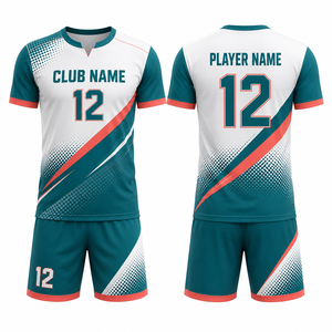 Conjunto de Uniforme de Voleibol Unisex Personalizado, Color Verde Azulado, Blanco y Rojo, Impresión por Sublimación, Transpirable, Ligero, Duradero, Servicio OEM, Talla Adulto - Product Image 1