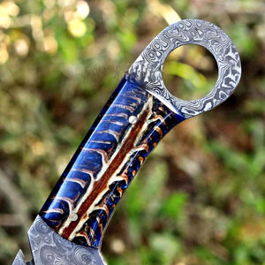 Cuchillo San-Mai Cu-Mai de Acero Damasco con Hoja Fija Tipo Drop Point para Caza, Camping y Supervivencia EDC, con Mango de Resina de Piña de Pino - Product Image 4