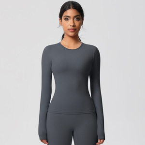 Women Yoga Set Long Sleeve <b>Crop</b> <b>Top</b> High Waist <b>Shorts</b> Solid Color Seamless Spandex Polyester Activewear 3 Piece Set Backless - Product Image 2