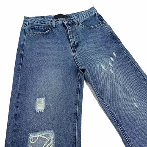 Men's Trendy Loose Fit Straight Leg Ripped Jeans Comfortable Size <b>Light</b> Wash Blue Denim <b>Trousers</b> for Casual & Streetwear - Product Image 3