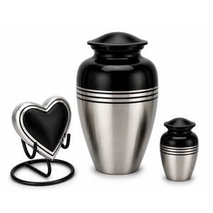 Antique Black Silver Color Cremation Urn Set of 3 <b>for</b> Human <b>Ashes</b> Adult <b>Keepsake</b> & Heart <b>Keepsake</b> - Product Image 1