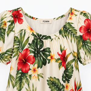 Floral Print A-Line Dress O-Neck Short Sleeve Tea-Length Summer Casual Women's Dress wholesale rate best selling custom - Product Image 5