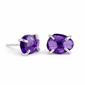Amethyst Quartz <b>Stud</b> <b>Earring</b> Gold Plated Prong <b>Set</b> Oval Faceted Gemstone Handmade February Birthstone Jewelry Gift For Women - Product Image 4