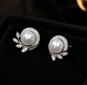 Boucles d'oreilles créoles de luxe en fausses perles, design boule de quartz, élégantes, plaquées or blanc, bijoux de mode vintage pour soirée, cadeau pour femme - Product Image 1