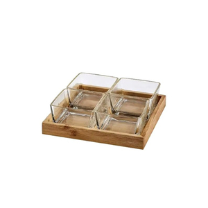 Plateau de service carré minimaliste en verre avec base en bambou pour fruits, noix, bonbons, collations de fête, design minimaliste, vaisselle de qualité alimentaire - Product Image 6