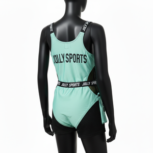 Traje de Baño de Mujer de Alta Calidad en Poliéster y Spandex GSM, Color Verde Menta con Paneles Laterales de Malla Negra, Logotipo Personalizado - Product Image 5