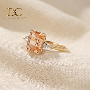 แหวนทองคำแท้ 14KT คลาสสิก รับรองโดย IGI ประดับเพชรเพาะเลี้ยงและมอร์แกไนต์เพาะเลี้ยง เครื่องประดับหรูหราสำหรับงานแต่งงานและงานเลี้ยงสำหรับผู้หญิง - Product Image 6