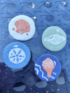 4pcs Punch <b>Needle</b> Coaster Set, Beach House Decor Table Mat Drinkware Holderby whimsy art craft - Product Image 4