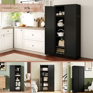 Armadio Dispensa da Cucina in Metallo Nero da 61 Pollici con 4 Ripiani Regolabili, Organizzatore Autoportante Resistente, Capacità 50 kg - Product Image 3