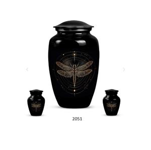 Belle urne funéraire bleue en forme de libellule pour cendres humaines adultes, avec couvercle et sac en velours offert - Product Image 6